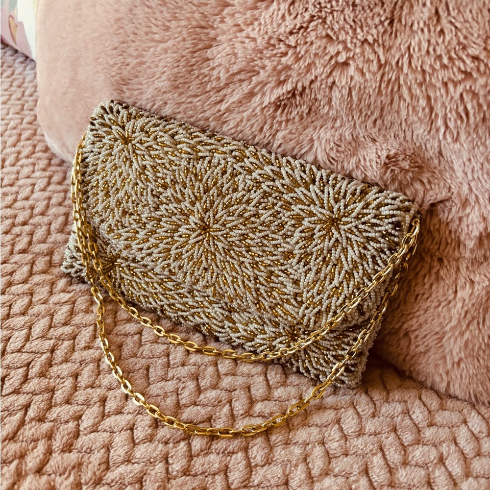 Gold Beaded Women Clutch Bag